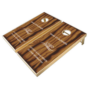 Custom Wood Grain Business Logo Cornhole Set