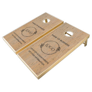 Custom Wood Grain Business Logo Cornhole Set