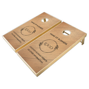 Custom Wood Grain Business Logo Cornhole Set