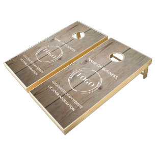 Custom Wood Grain Business Logo Cornhole Set