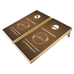 Custom Wood Grain Business Logo Cornhole Set