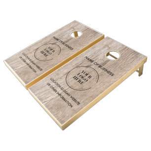 Custom Wood Grain Business Logo Cornhole Set