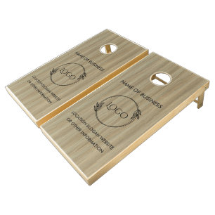 Custom Wood Grain Business Logo Cornhole Set