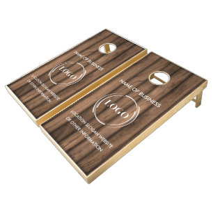 Custom Wood Grain Business Logo Cornhole Set