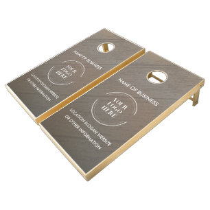 Custom Wood Grain Business Logo Cornhole Set