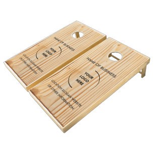 Custom Wood Grain Business Logo Cornhole Set