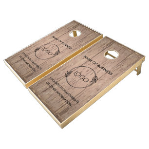 Custom Wood Grain Business Logo Cornhole Set