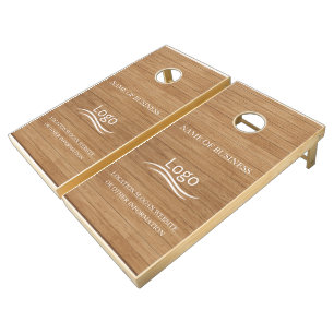 Custom Wood Grain Business Logo Cornhole Set