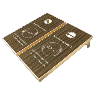 Custom Wood Grain Business Logo Cornhole Set