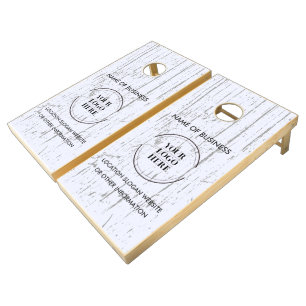 Custom Wood Grain Business Logo Cornhole Set