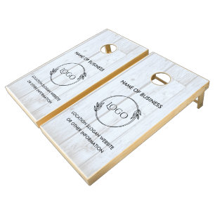 Custom Wood Grain Business Logo Cornhole Set
