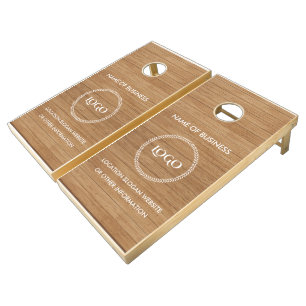 Custom Wood Grain Business Logo Cornhole Set