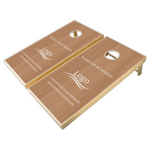 Custom Wood Grain Business Logo Cornhole Set