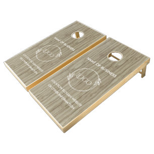 Custom Wood Grain Business Logo Cornhole Set