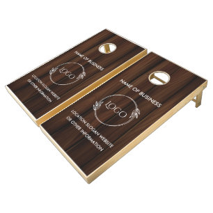 Custom Wood Grain Business Logo Cornhole Set