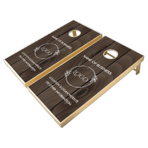 Custom Wood Grain Business Logo Cornhole Set