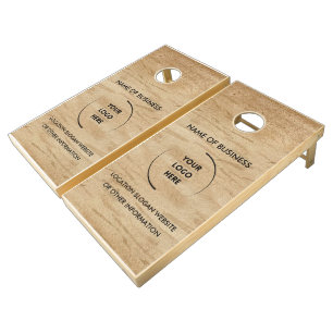 Custom Wood Grain Business Logo Cornhole Set