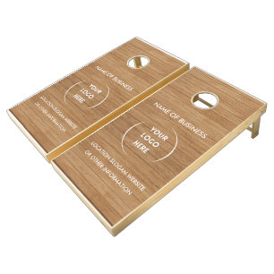 Custom Wood Grain Business Logo Cornhole Set