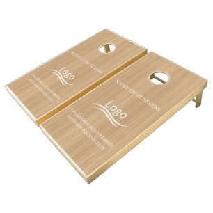 Custom Wood Grain Business Logo Cornhole Set
