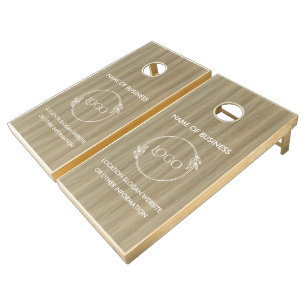 Custom Wood Grain Business Logo Cornhole Set
