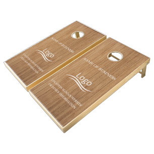 Custom Wood Grain Business Logo Cornhole Set