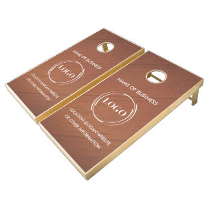 Custom Wood Grain Business Logo Cornhole Set