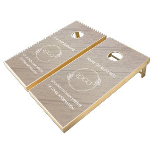 Custom Wood Grain Business Logo Cornhole Set