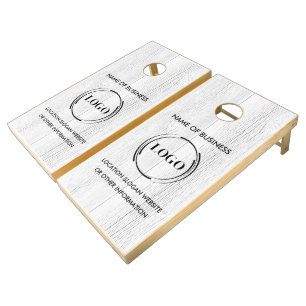 Custom Wood Grain Business Logo Cornhole Set