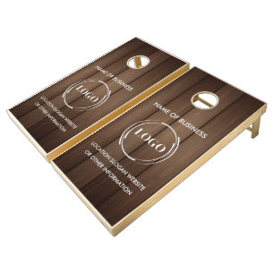 Custom Wood Grain Business Logo Cornhole Set