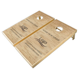 Custom Wood Grain Business Logo Cornhole Set