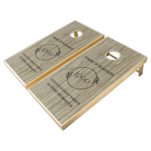 Custom Wood Grain Business Logo Cornhole Set