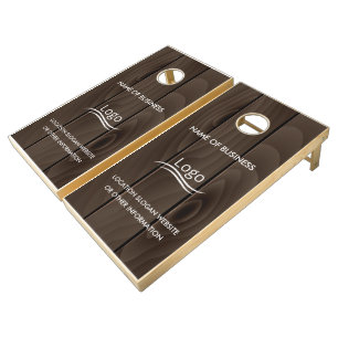 Custom Wood Grain Business Logo Cornhole Set