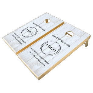 Custom Wood Grain Business Logo Cornhole Set