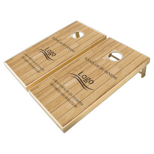 Custom Wood Grain Business Logo Cornhole Set