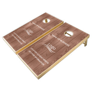Custom Wood Grain Business Logo Cornhole Set