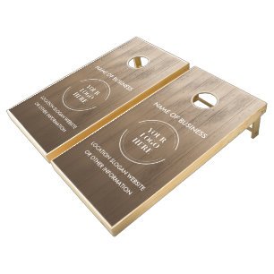 Custom Wood Grain Business Logo Cornhole Set