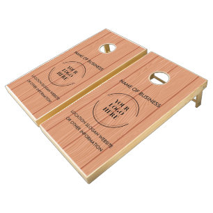 Custom Wood Grain Business Logo Cornhole Set