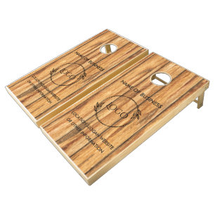 Custom Wood Grain Business Logo Cornhole Set