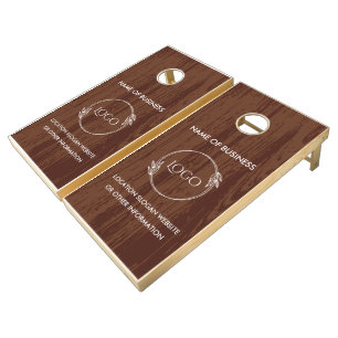 Custom Wood Grain Business Logo Cornhole Set