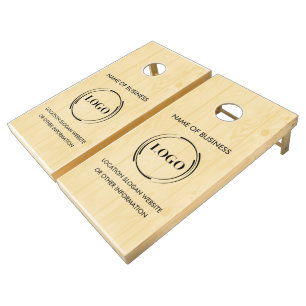 Custom Wood Grain Business Logo Cornhole Set