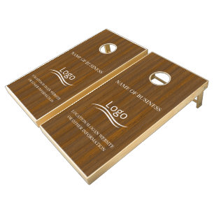 Custom Wood Grain Business Logo Cornhole Set