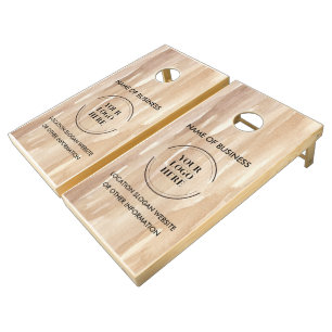 Custom Wood Grain Business Logo Cornhole Set