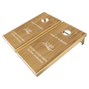 Custom Wood Grain Business Logo Cornhole Set