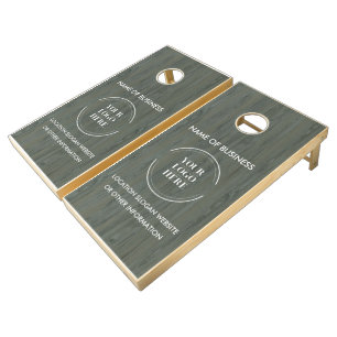 Custom Wood Grain Business Logo Cornhole Set