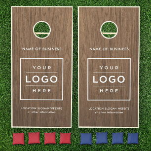 Custom Wood Grain Business Name Logo Cornhole Set
