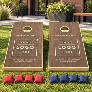 Custom Wood Grain Business Name Logo Cornhole Set