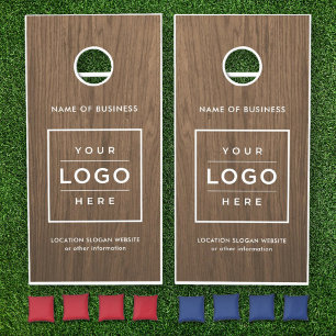 Custom Wood Grain Business Name Logo Cornhole Set
