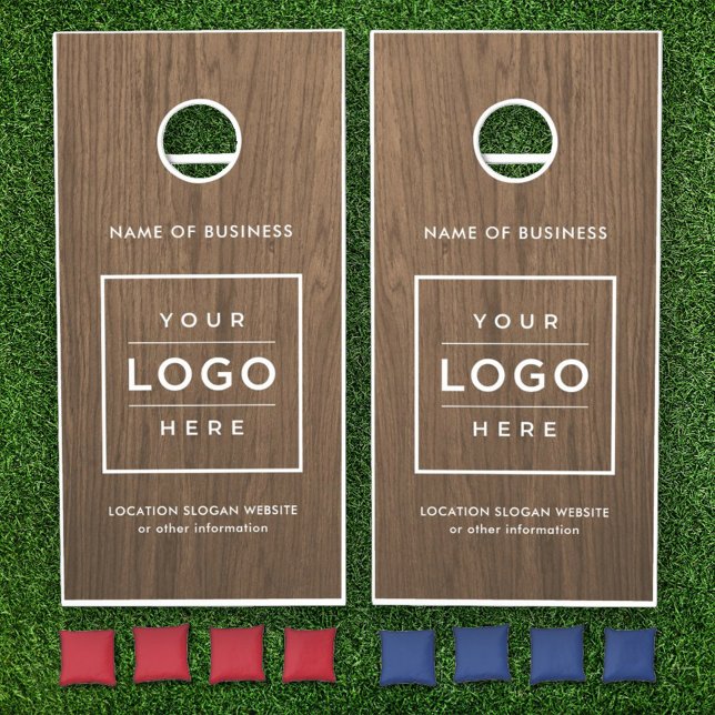 Custom Wood Grain Business Name Logo Cornhole Set (Creator Uploaded)