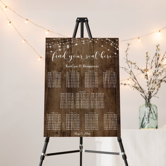 Custom & Wood Lights Reception Seating Chart Foam Board (In Situ (Stand))