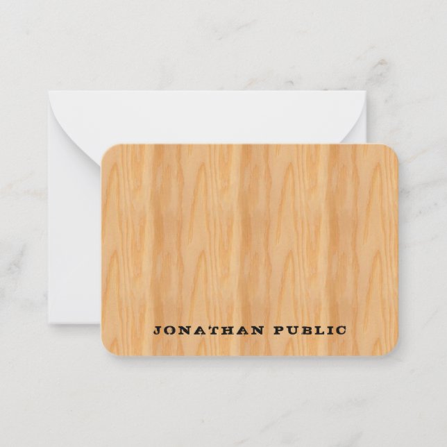 Custom Wood Look Distressed Text Monogram Note Card (Front)